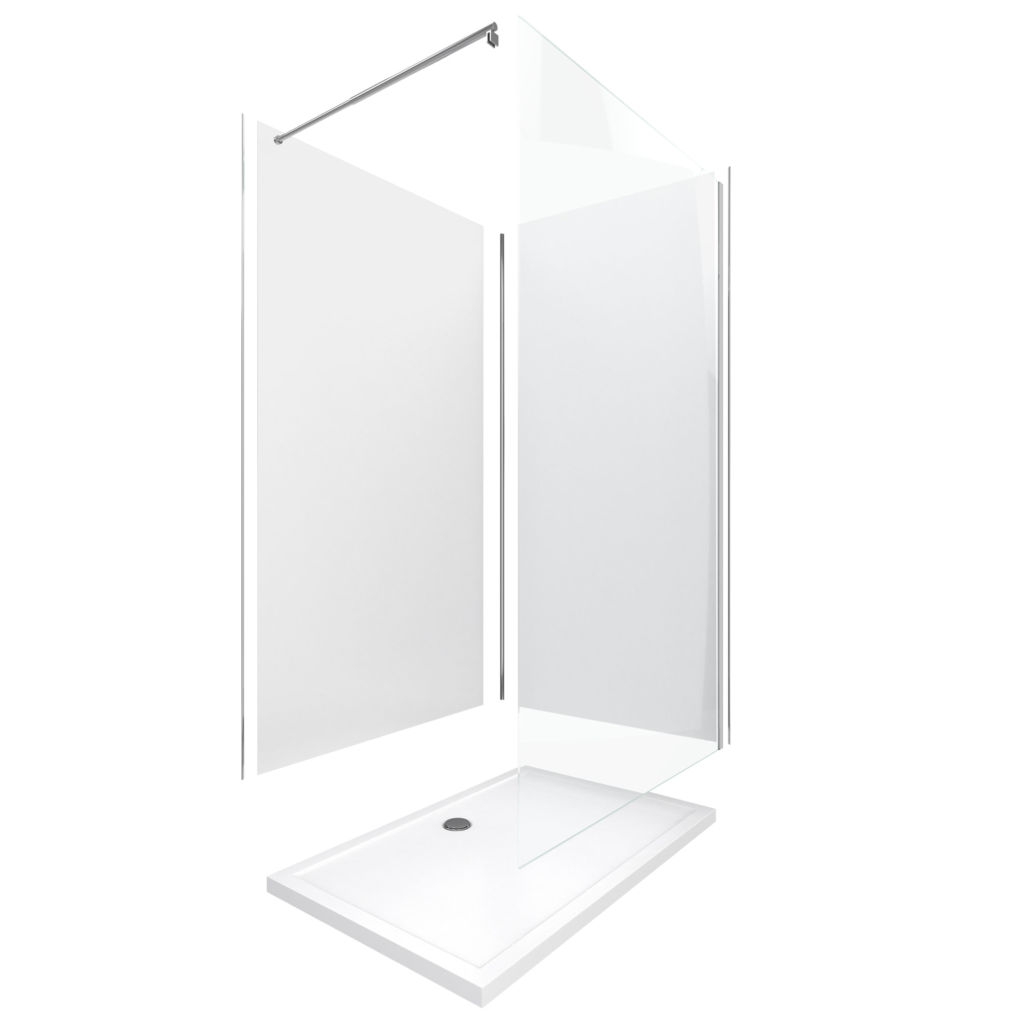Pack douche à l'Italienne 90x120 - Kit Panneaux muraux Blanc/Chrome + receveur + Paroi 6 mm