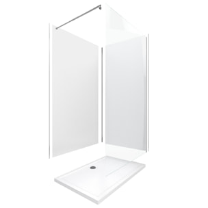 Pack douche à l'Italienne 90x120 - Kit Panneaux muraux Blanc/Chrome + receveur + Paroi 6 mm