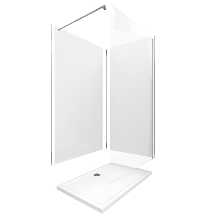 Pack douche à l'Italienne 90x120 - Kit Panneaux muraux Blanc/Chrome + receveur + Paroi 6 mm