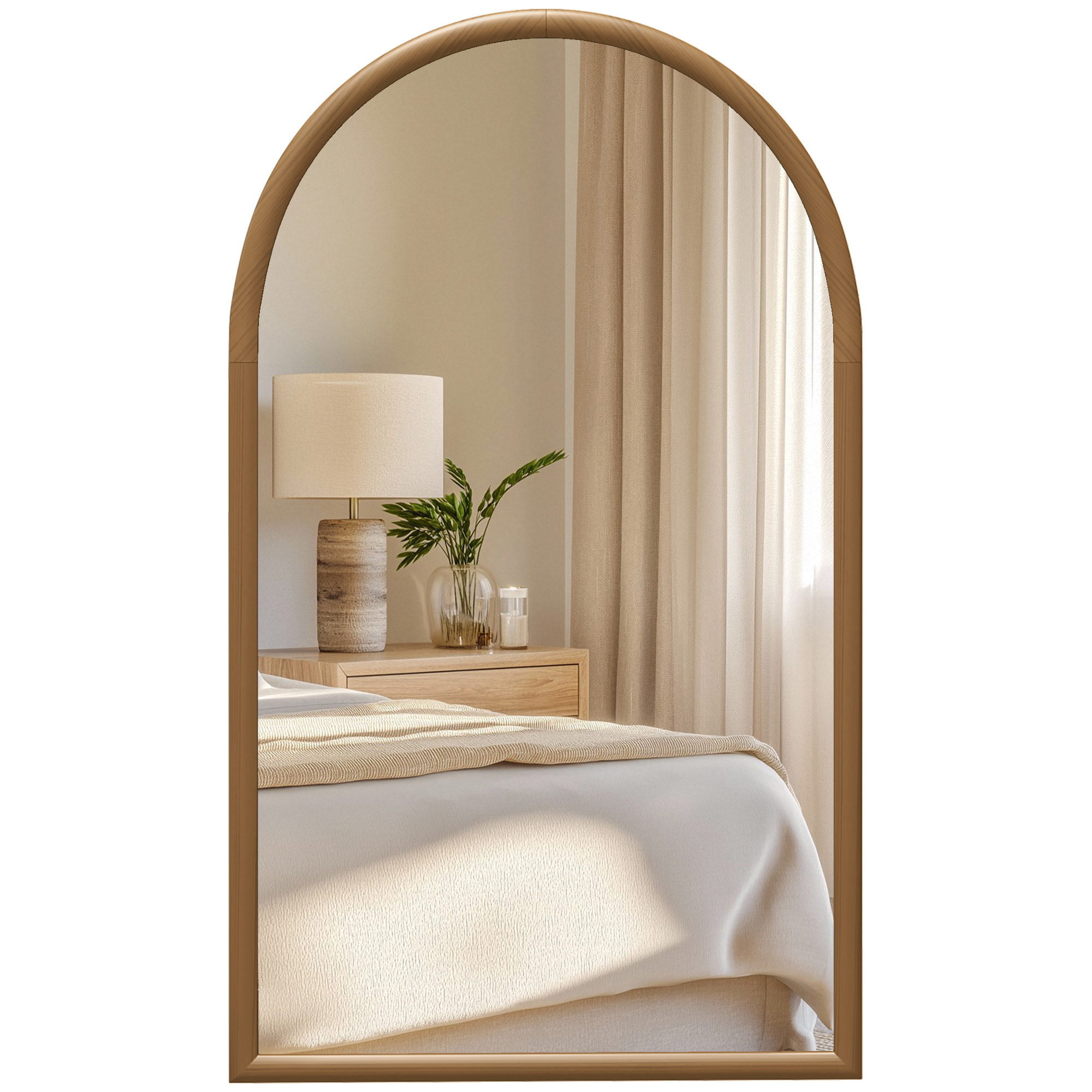 Espejo de Pared 65x110 cm Espejo de Recibidor con Marco de Madera en Forma de Ventana Decoración para Salón Dormitorio Entrada Marrón Oscuro