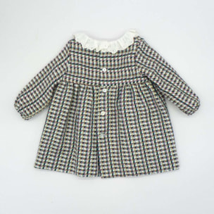 Vestido chanel verde con cuello con volante en blanco