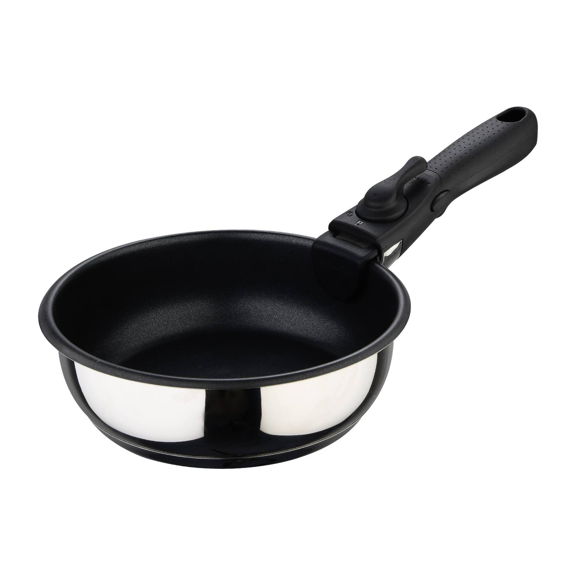 juego de 3 sartenes ø18ø20ø24cm acero inoxidable + mango extraíble negro