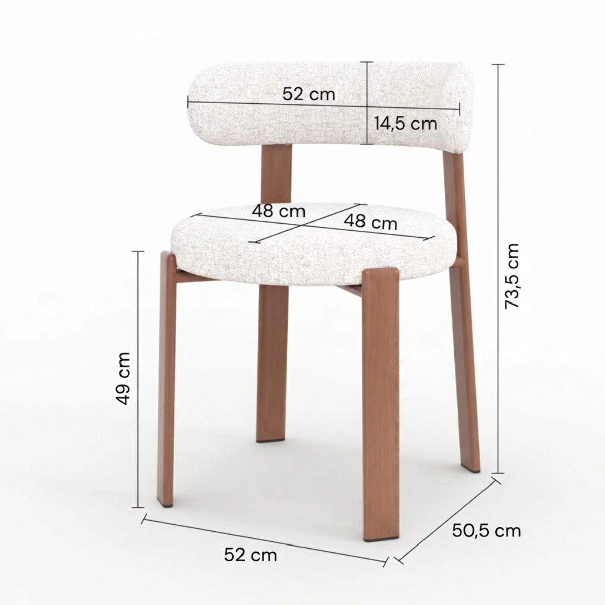 Lot de 2 chaises en tissu texturé blanc cassé, pieds en métal - Aura