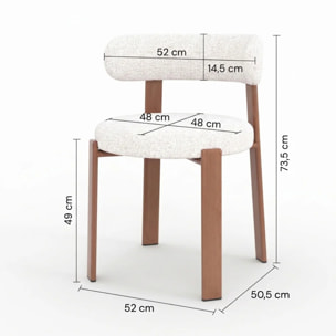 Lot de 2 chaises en tissu texturé blanc cassé, pieds en métal - Aura