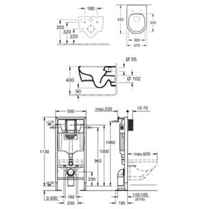 Pack WC suspendu sans bride Avento + abattant + bâti-support autoportant + plaque blanche