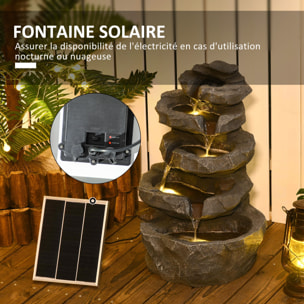 Fontaine de jardin à énergie solaire - fontaine roche cascade 5 niv. LED pompe incluse - résine gris