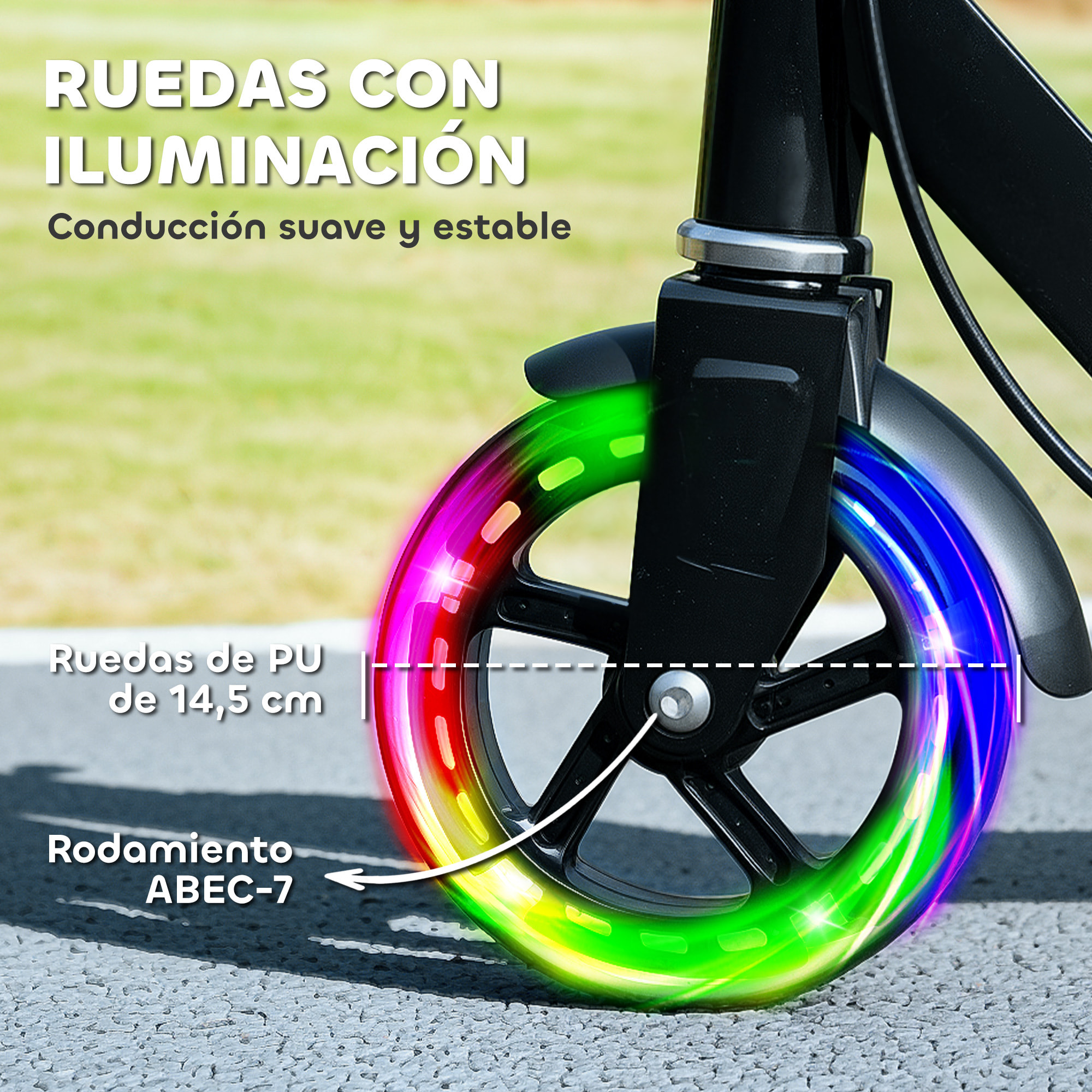 Patinete Plegable para Niños de 3-8 Años, Patinete Infantil de 2 Ruedas con LED Luces, Manillar de 4 Altura Ajustable, Freno Posterior y de Mano, Negro