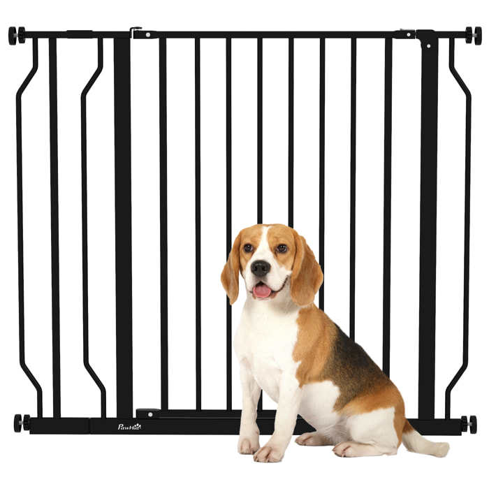 Barrera de Seguridad para Perros Extensible 75-95 cm para Puertas y Escaleras Puerta de Seguridad para Mascotas con Extensiones Montaje a Presión y Doble Bloqueo Negro