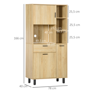 Buffet haut - armoire de cuisine multi-rangement - 3 portes, 4 niches, tiroir - piètement métal noir panneaux particules aspect bois clair