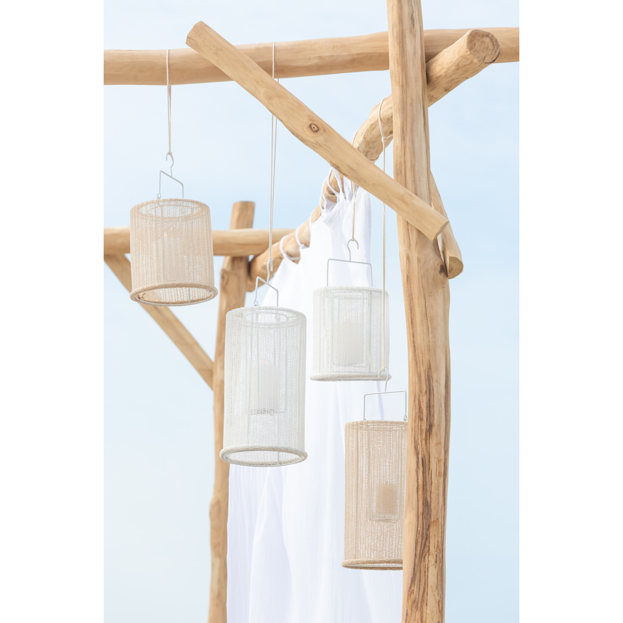 J-Line lanterne Suspendue Cylindre - métal/polyester - blanc - large