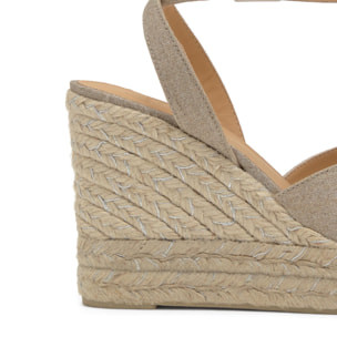 Sandalias de cuña de mujer Blossom en lino metalizado con cierre de pulsera