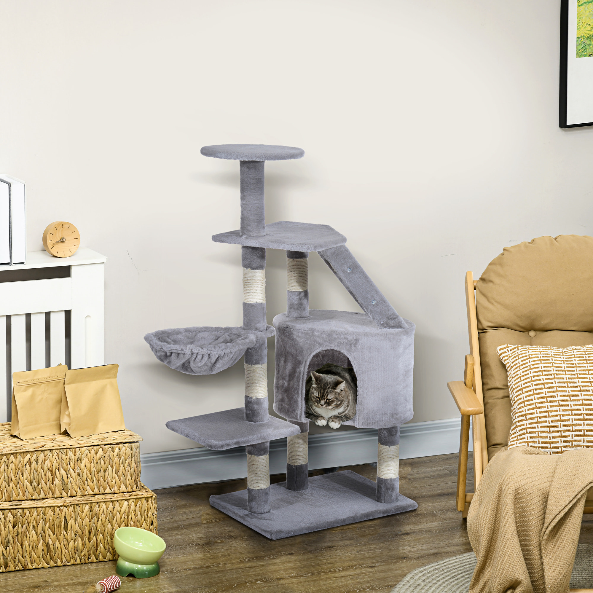 Rascador árbol para Gatos de Felpa 55x40x125cm Gris