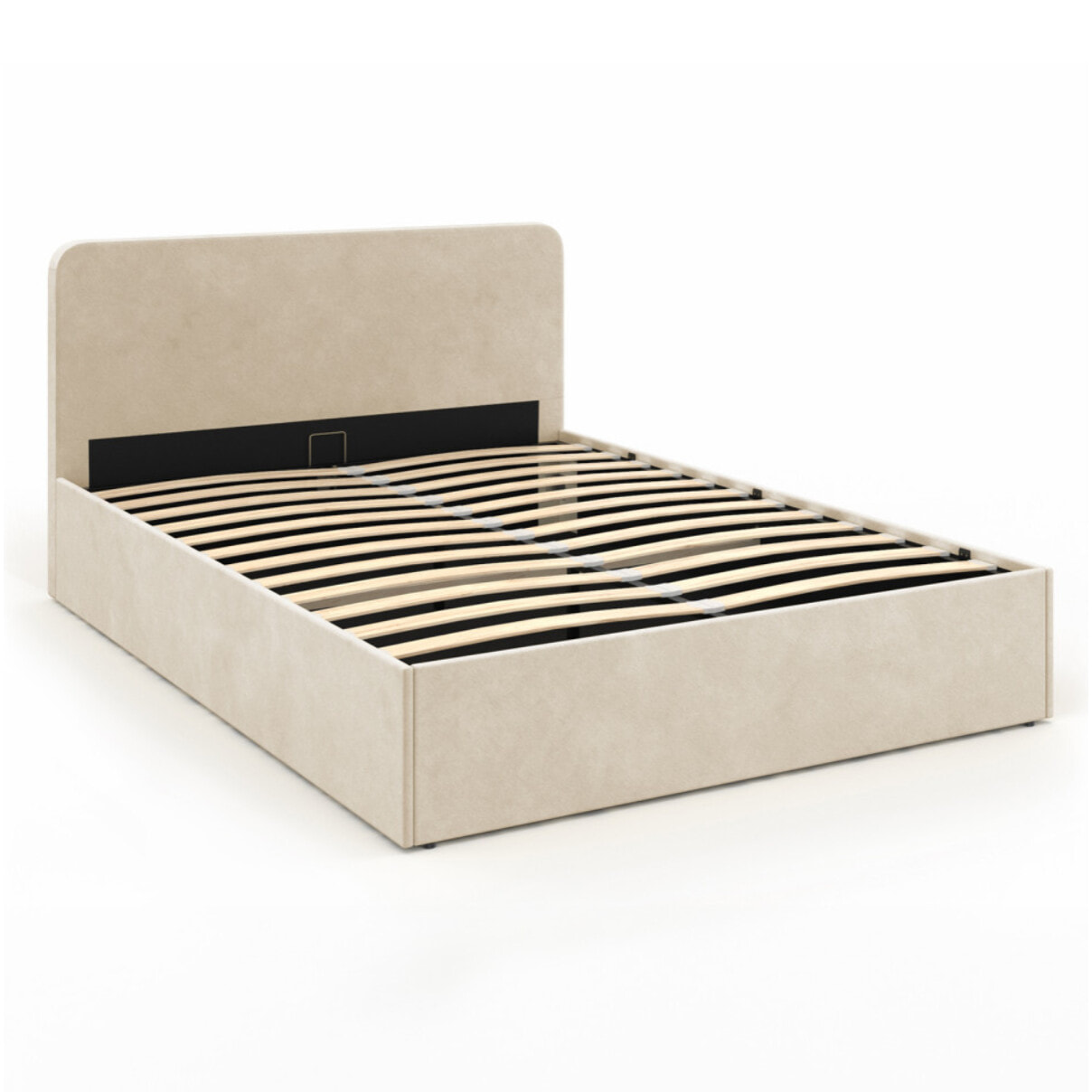 Lit coffre Louise en velours avec sommier et tête de lit - Velours beige