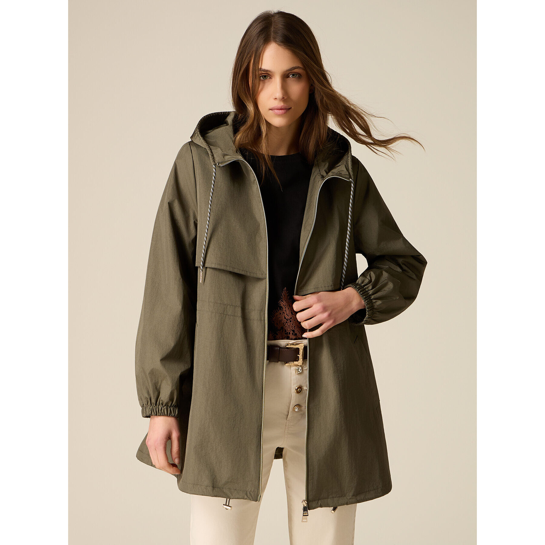 Oltre - Parka con zip e cappuccio - Verde militare