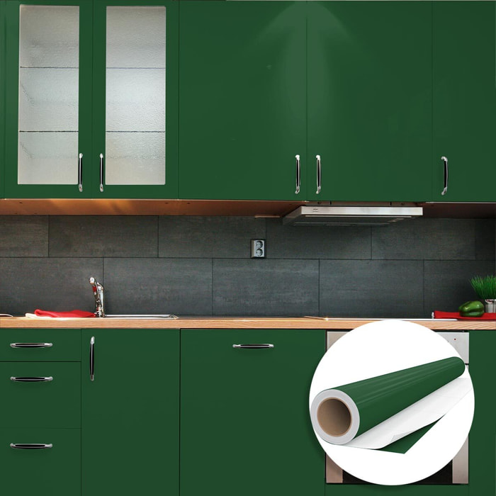 Rouleau adhésif décoratif Vinyle au Mètre - Vert fonce - Sticker Lavable Imperméable Mur Cuisine Meubles