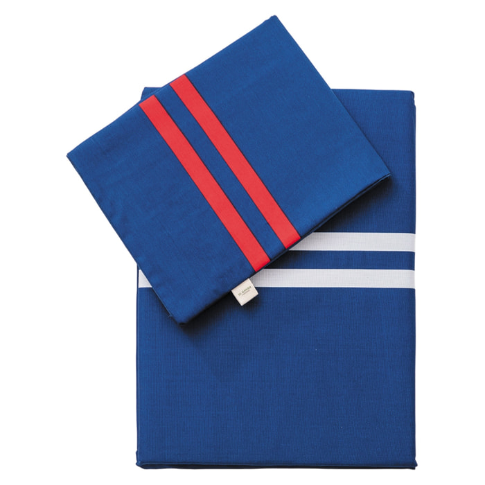 Juego de 3pzs color azul marino (funda nórdica individual 155x200+30cm + sábana bajera 90x200+30cm + funda cojín 45x115cm) 100% algodón 180tc el ganso