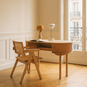 Chaise de bureau en bois de pin et canage beige HECTOR