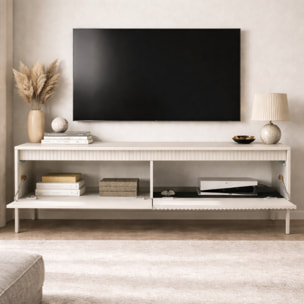 Mobile TV Moderno Con 2 Ante Push To Open Design Scanalato Elegante Minimal Base In Metallo Per Soggiorno Salotto 187.1 x 53.4 x 39.5 Cm Cashmere