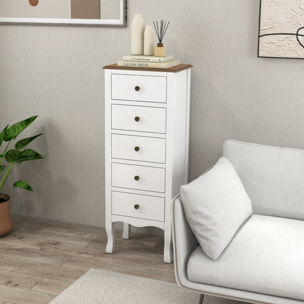Meuble de rangement chiffonnier style néo-rétro 5 tiroirs poignées boutons bois MDF blanc