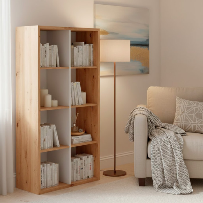 Libreria Cubi 8 Vani Modulare Mobile Moderno Per Libri Installabile In Verticale O Orizzontale Soggiorno Ufficio 71.5 x 137 x 33 Cm Rovere e Bianco