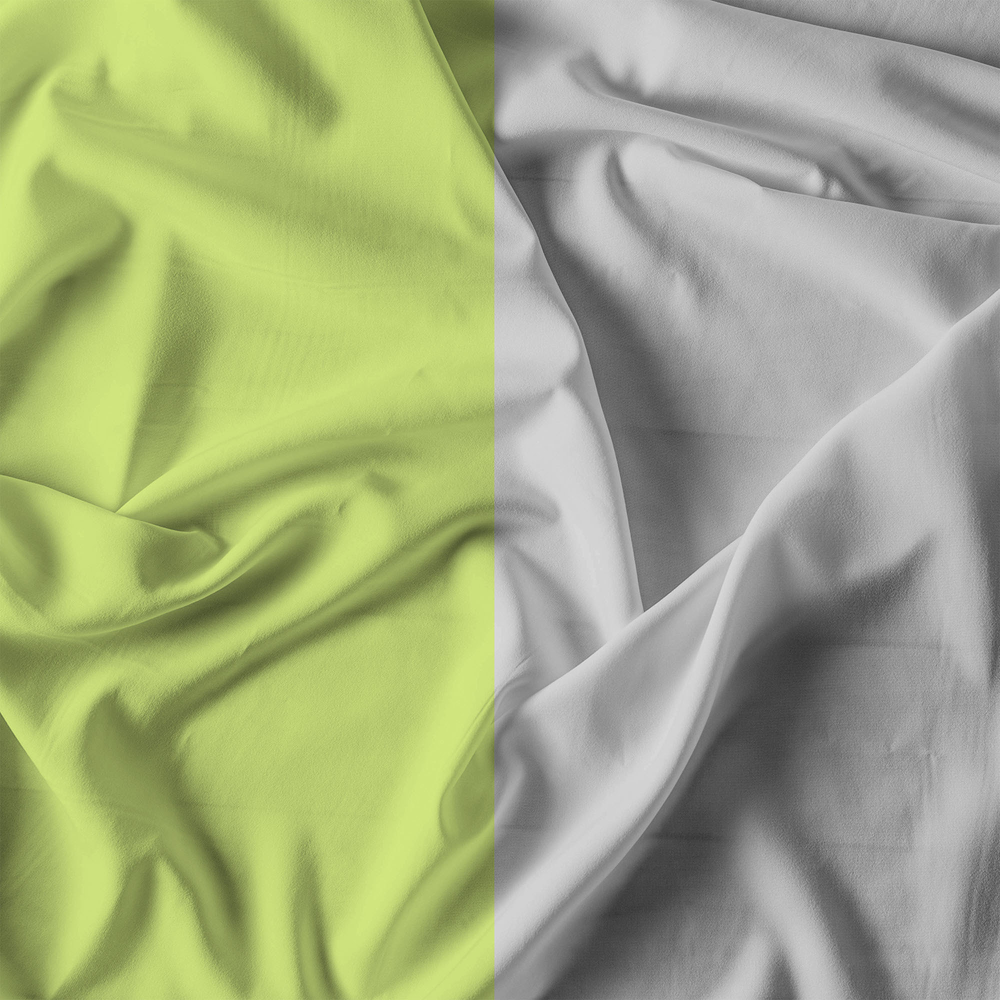 COMPLETO LETTO NATURAL COLOR, 100% Cotone, Made in Italy - VERDE ACIDO/GRIGIO CHIARO