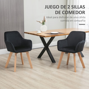Juego de 2 Sillas de Comedor Modernas Tapizado en Terciopelo 54x57x80 cm Negro