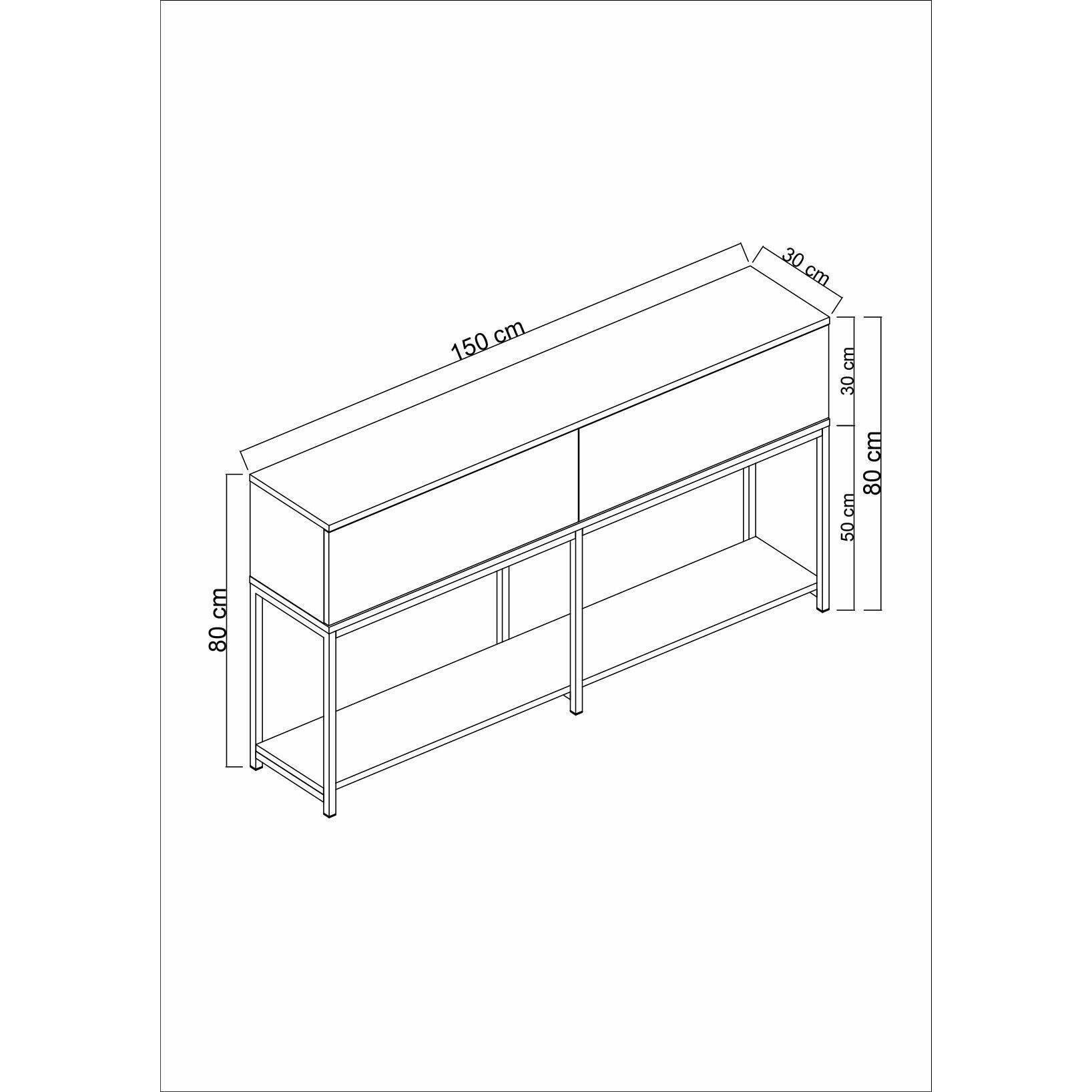 Credenza Djimsit, Buffet da soggiorno, Madia da salotto, Dispensa da cucina, 150x30h80 cm, Bianco e Nero