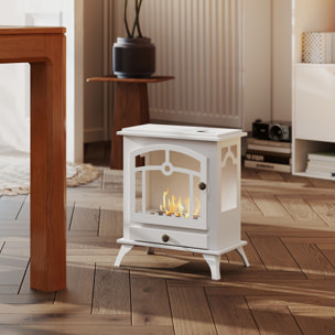 Chimenea de Bioetanol de Pie Estufa de Bioetanol con Tanque de 0,9 L Apagallamas de Acero Inoxidable Tiempo de Combustión 3H para Interiores 20-25 m² 45x28x54 cm Blanco