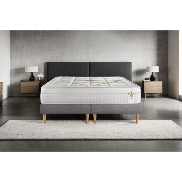 Ensemble Matelas Vingt-Huit - 28cm - Ressorts ensachés et mémoire de forme - Soutien point par point - Sommier Tapissier Gris