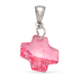 Colgante Plata de Ley 925. Cruz con brillante de piedra natural ornamental. Lámina corazon en enganche