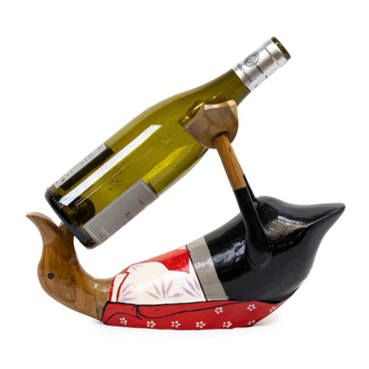 Statue porte-bouteilles L. 30 cm canard en bois de teck - DUCK