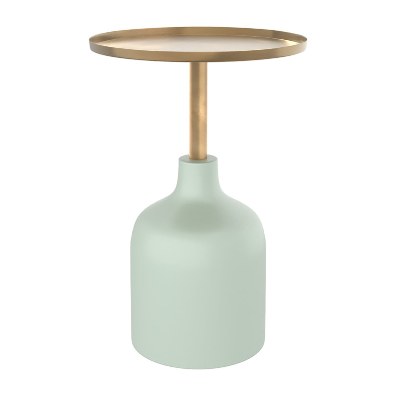 Table d'appoint ronde en métal  vert d'eau et laiton D40 cm - Lyne