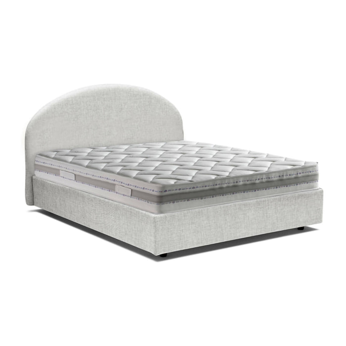 Letto matrimoniale Melanite, Letto contenitore con rivestimento in tessuto, 100% Made in Italy, Apertura frontale, con materasso Cm 160x200 incluso, Bianco