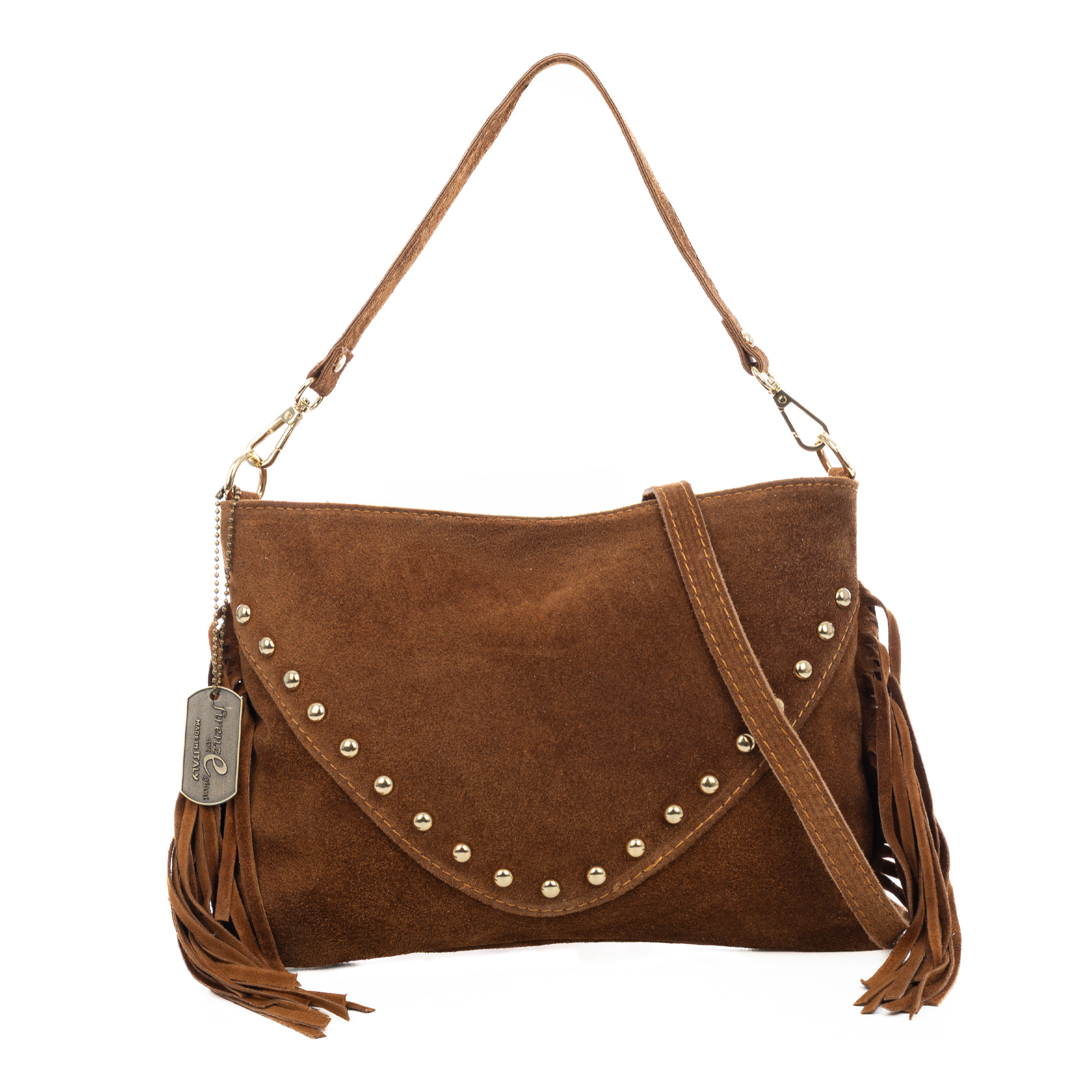 Bellegra Bolso de hombro Mujer. Piel auténtica Gamuza con detalles metálicos.