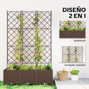 Jardinera con Enrejado, Jardinera Exterior Grande con Ruedas para Plantas Trepadoras, con Ofricios de Drenaje y Tapones, Macetero Elevado para Jardín, Patio, Terraza, 120x40x192 cm, Marrón