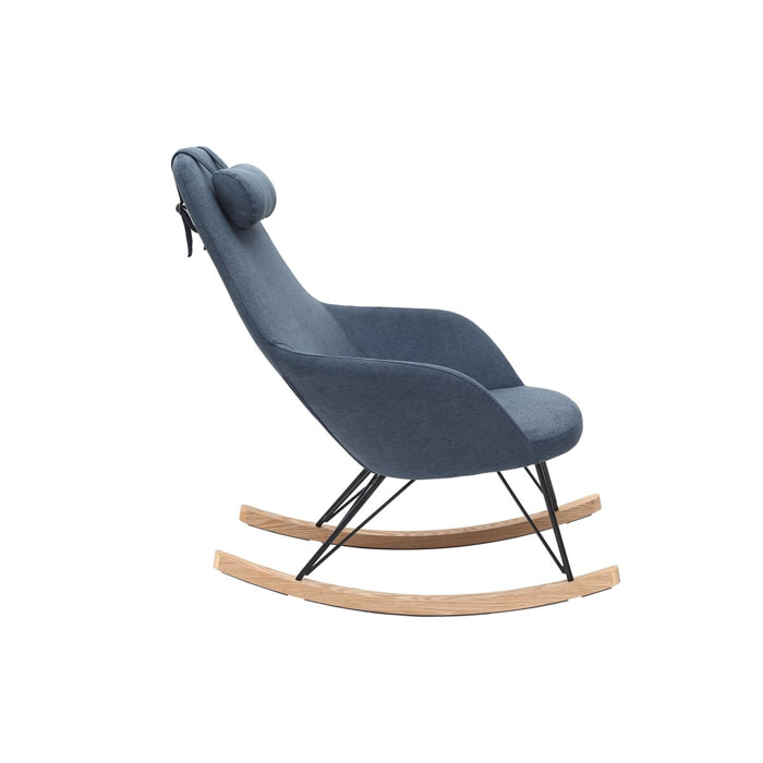 Rocking chair en tissu effet velours bleu, métal noir et bois clair JHENE