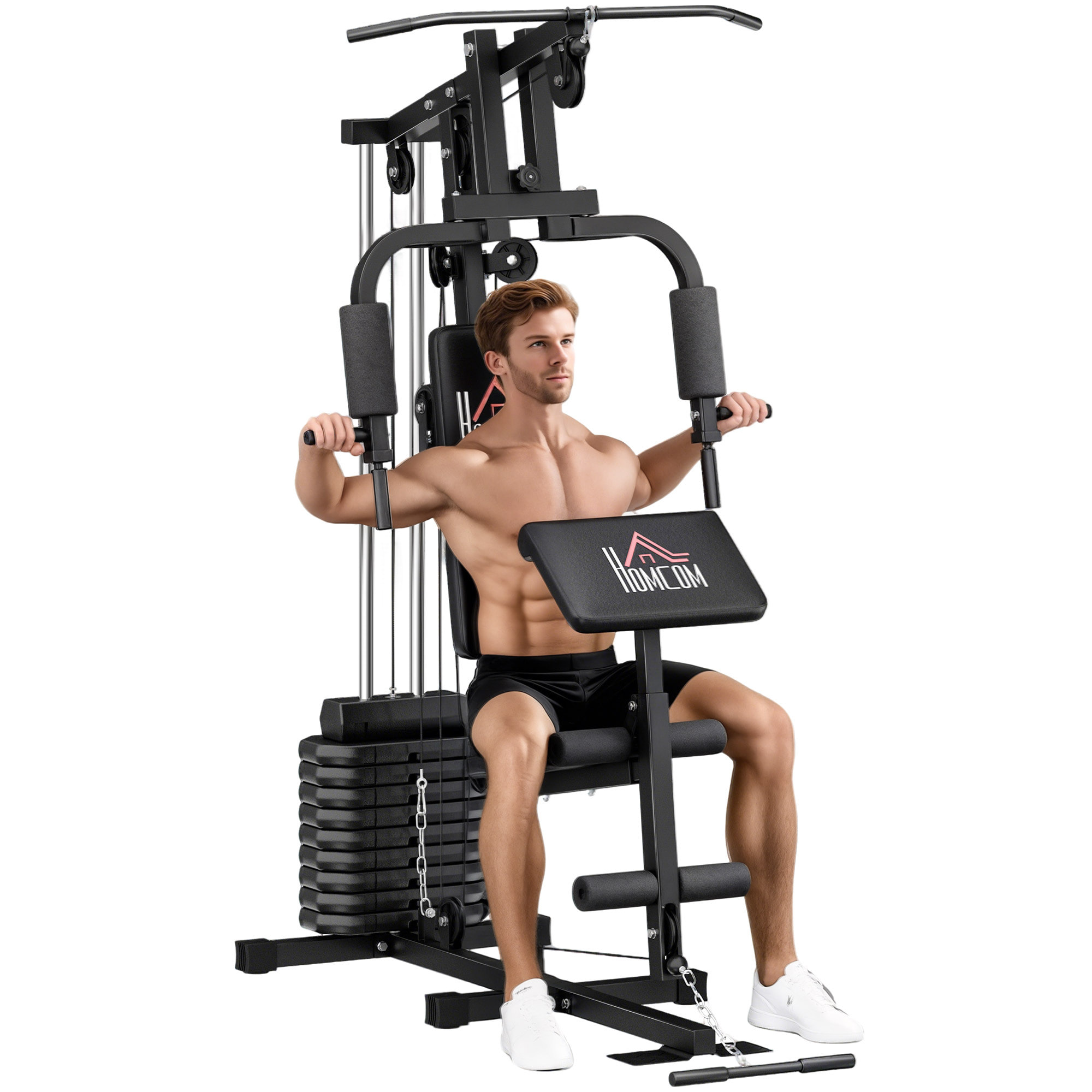 Multiestación Musculación, Máquina de Musculación con Prensa de Pecho, Placas de Peso de 45 kg, Curl de Piernas y Brazos, Polea Mariposa, Carga 100 kg, para Entrenamiento Casa Gimnasio, Negro