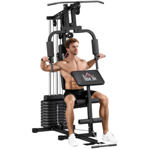 Multiestación Musculación, Máquina de Musculación con Prensa de Pecho, Placas de Peso de 45 kg, Curl de Piernas y Brazos, Polea Mariposa, Carga 100 kg, para Entrenamiento Casa Gimnasio, Negro