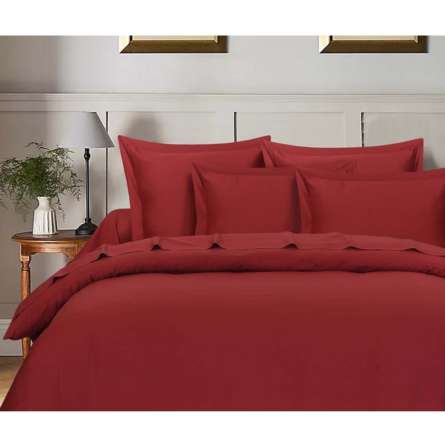 Parure housse de couette en satin de coton bordeaux