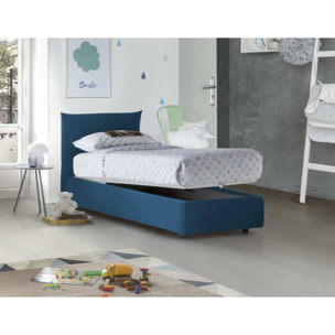 Letto singolo Clarissa, Letto contenitore con rivestimento in tessuto, 100% Made in Italy, Apertura frontale, adatto per materasso Cm 80x190, Blu