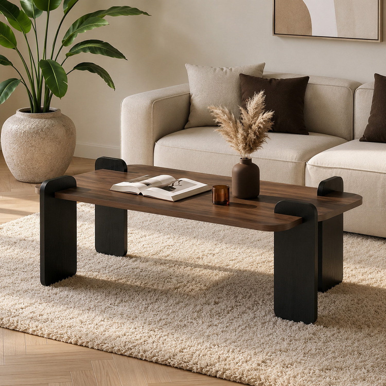 Table basse rectangulaire effet noyer 120cm JAVA