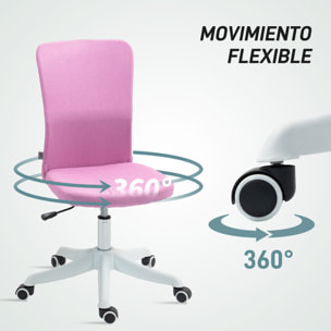 Silla de Escritorio sin Brazos Silla de Oficina Giratoria Tapizado en Lino Sintético con Altura Ajustable para Estudio Dormitorio Tocador Carga 120 kg Rosa