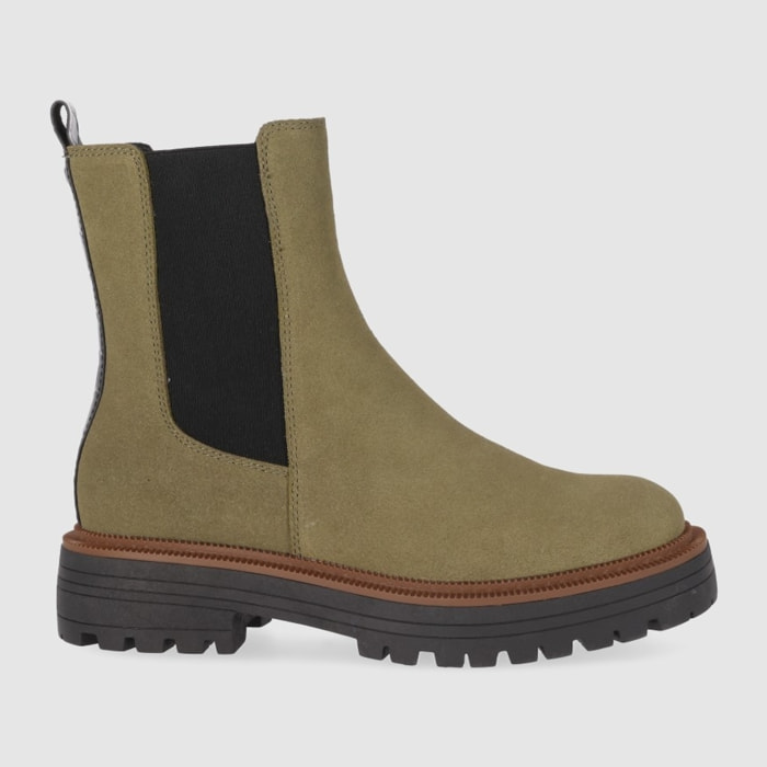 Botines de Serraje - Kaki - Tacón: Bajo