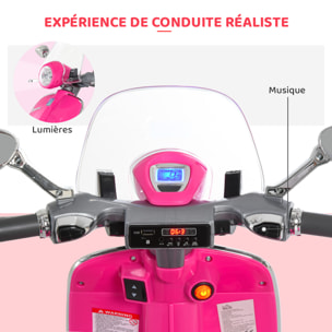Scooter moto électrique enfant Vespa 6V 30W 2 roulettes auxiliaires effets sonores lumineux rose