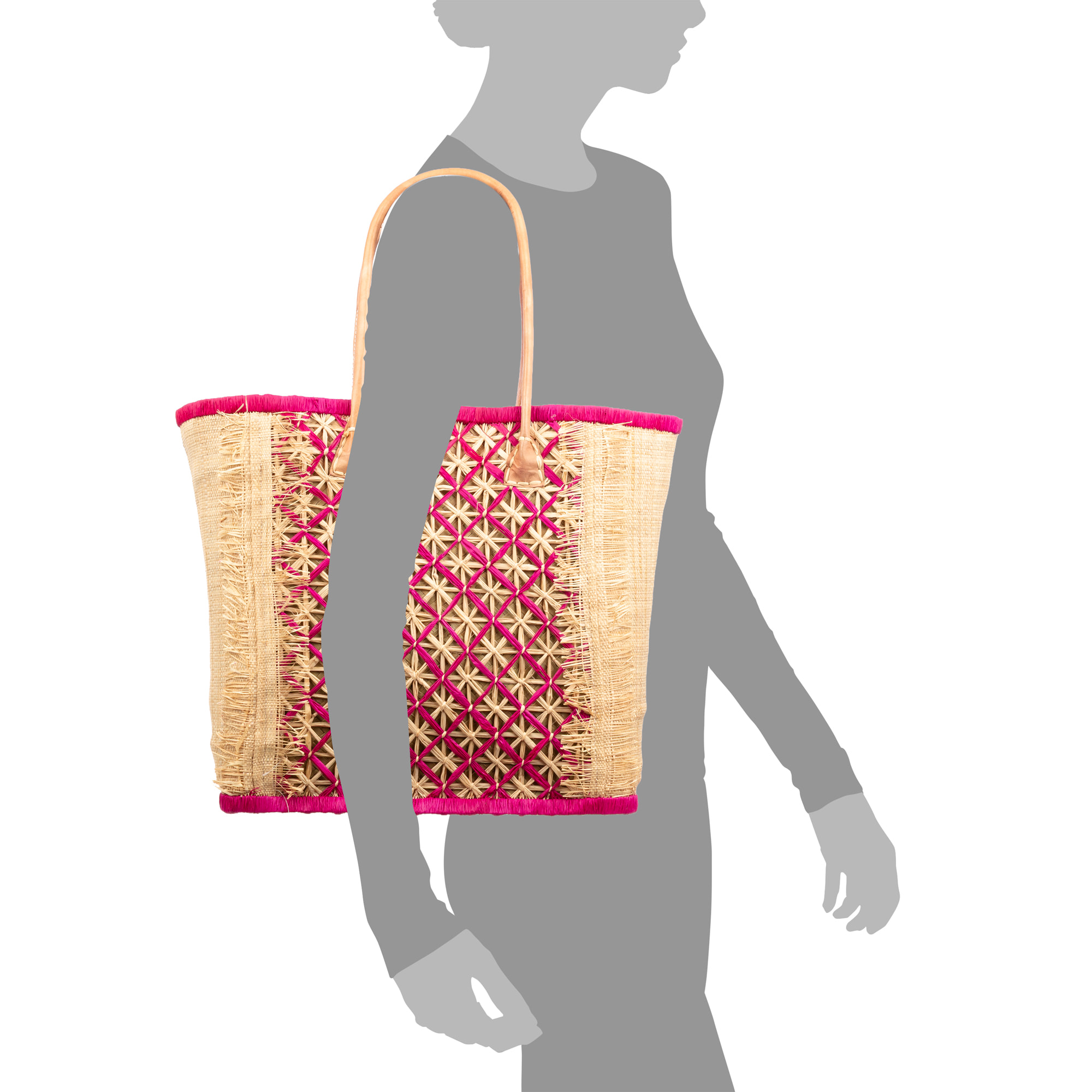 Villafrati bolso de hombro mujer. Fabricado en rafia y paja, con asas de cuero.