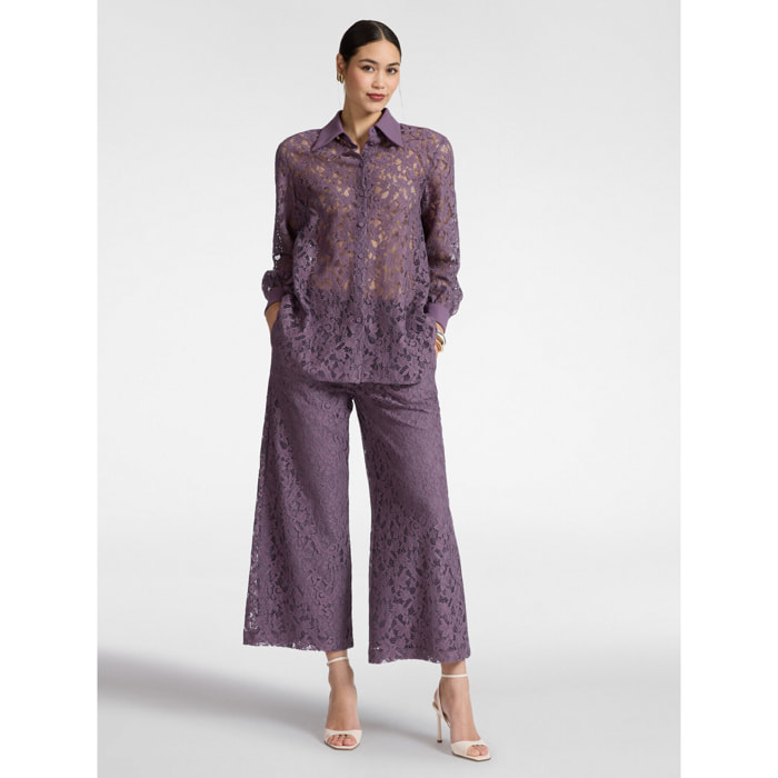 Elena Mirò - Pantaloni cropped in pizzo - Viola