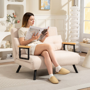 Sofá Cama de 2 Plazas 4 en 1 Sofá Cama Plegable Tapizado en Borreguito con Respaldo Ajustable de 5 Niveles y Almohadas Acolchadas para Oficina Dormitorio Salón 102x73x81 cm Beige