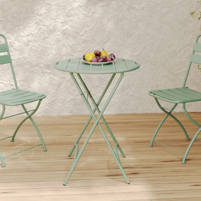 Table de jardin ronde et pliante en métal vert clair 2 personnes - Yumi