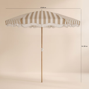 Parasol en polyester à rayure et métal imitation bois taupe ISOLA