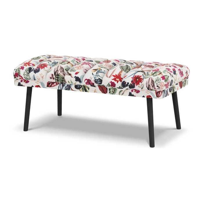 Banc "Frison" 2 places en velours motif tropical